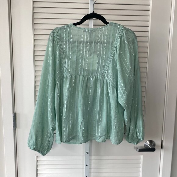 NWT Very J V-Neck Bohemian Blouse, Mint Green, Size S - Picture 2 of 7